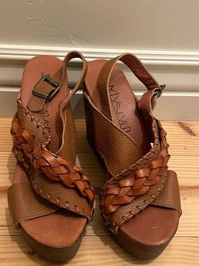 Sixtyseven Braided Leather Wedge Sandals in Brown